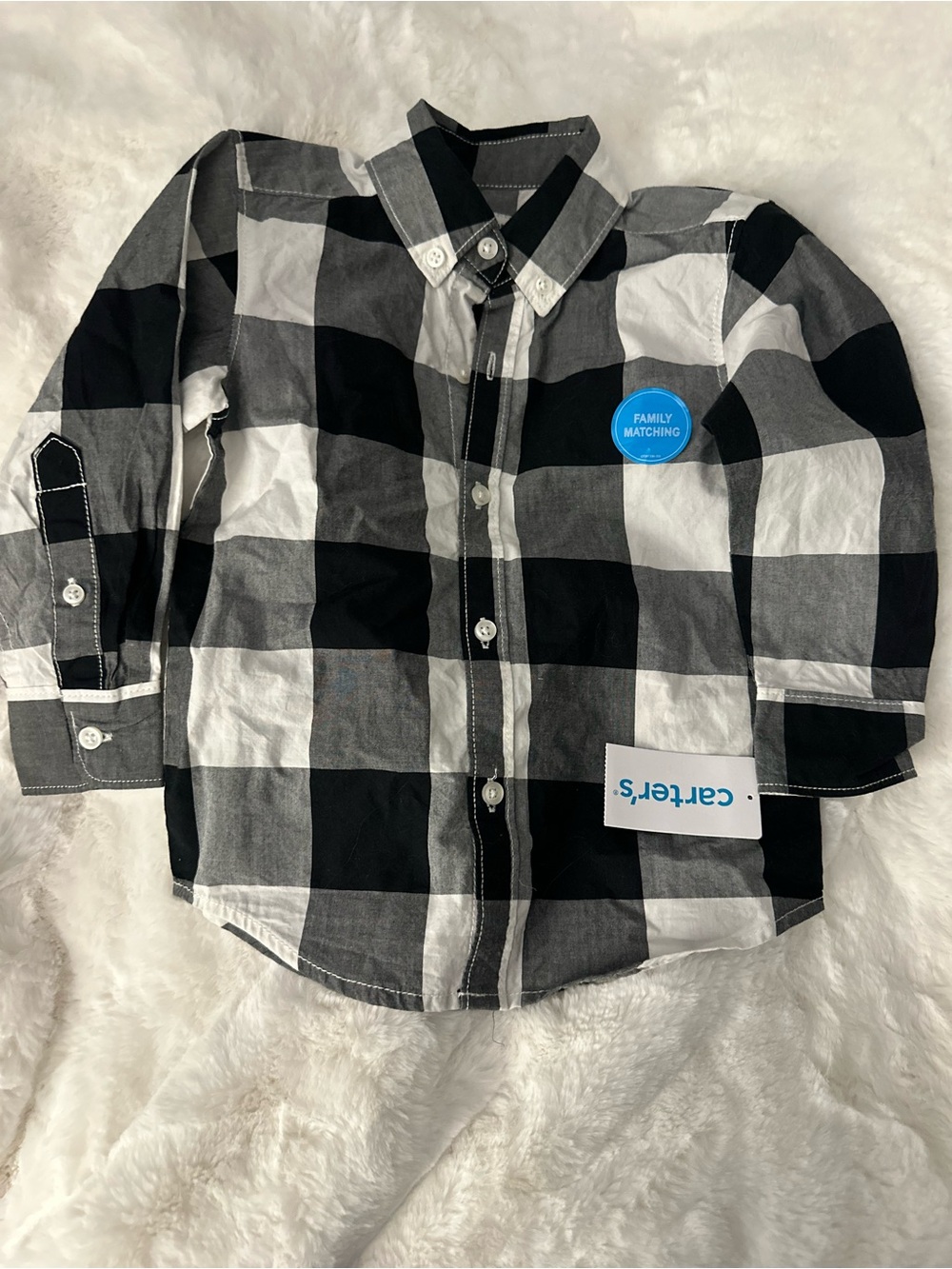 Carter's Black and White Buffalo Plaid Button-Down Shirt